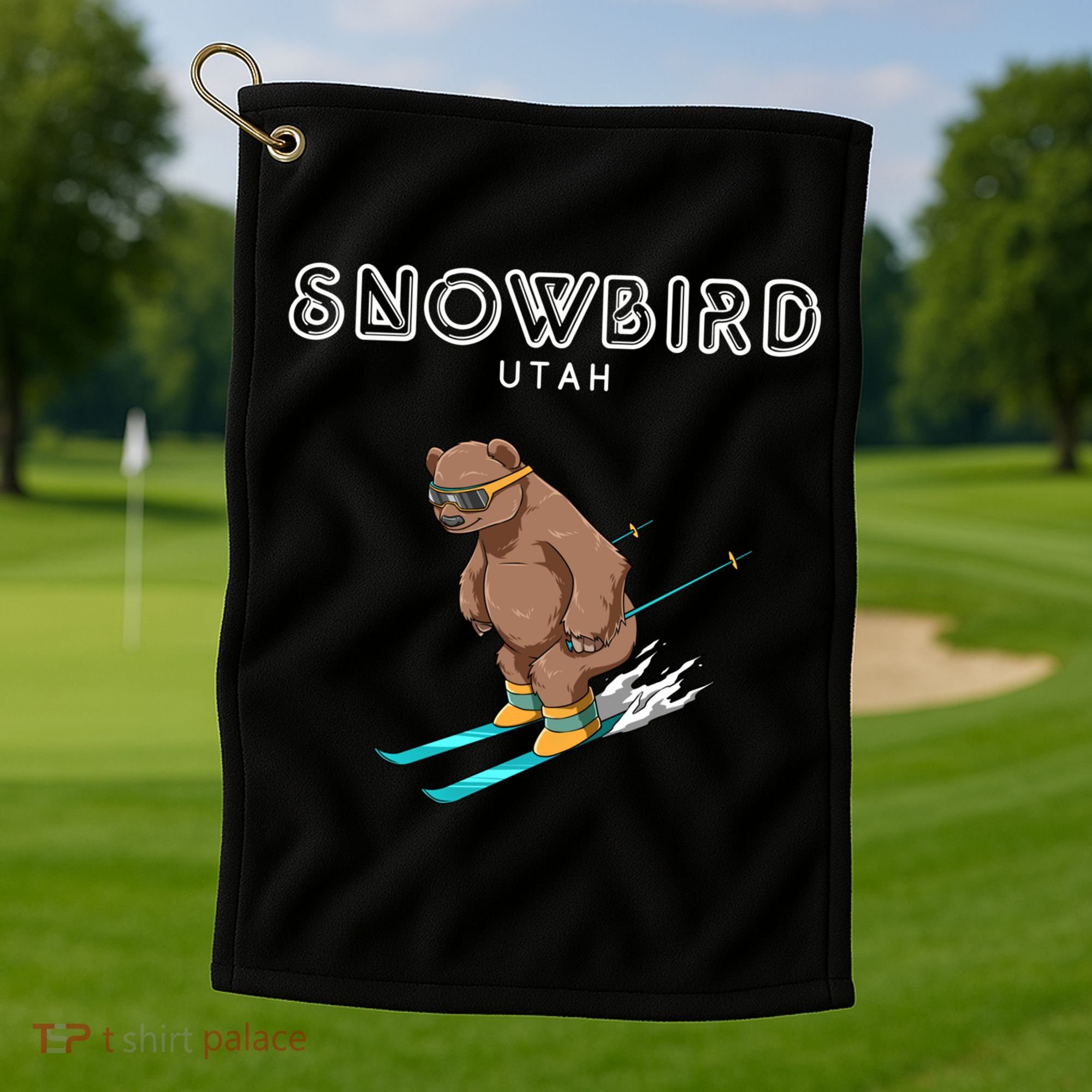 Snowbird Utah Funny Ski Grizzly Bear Gift Golf Towel