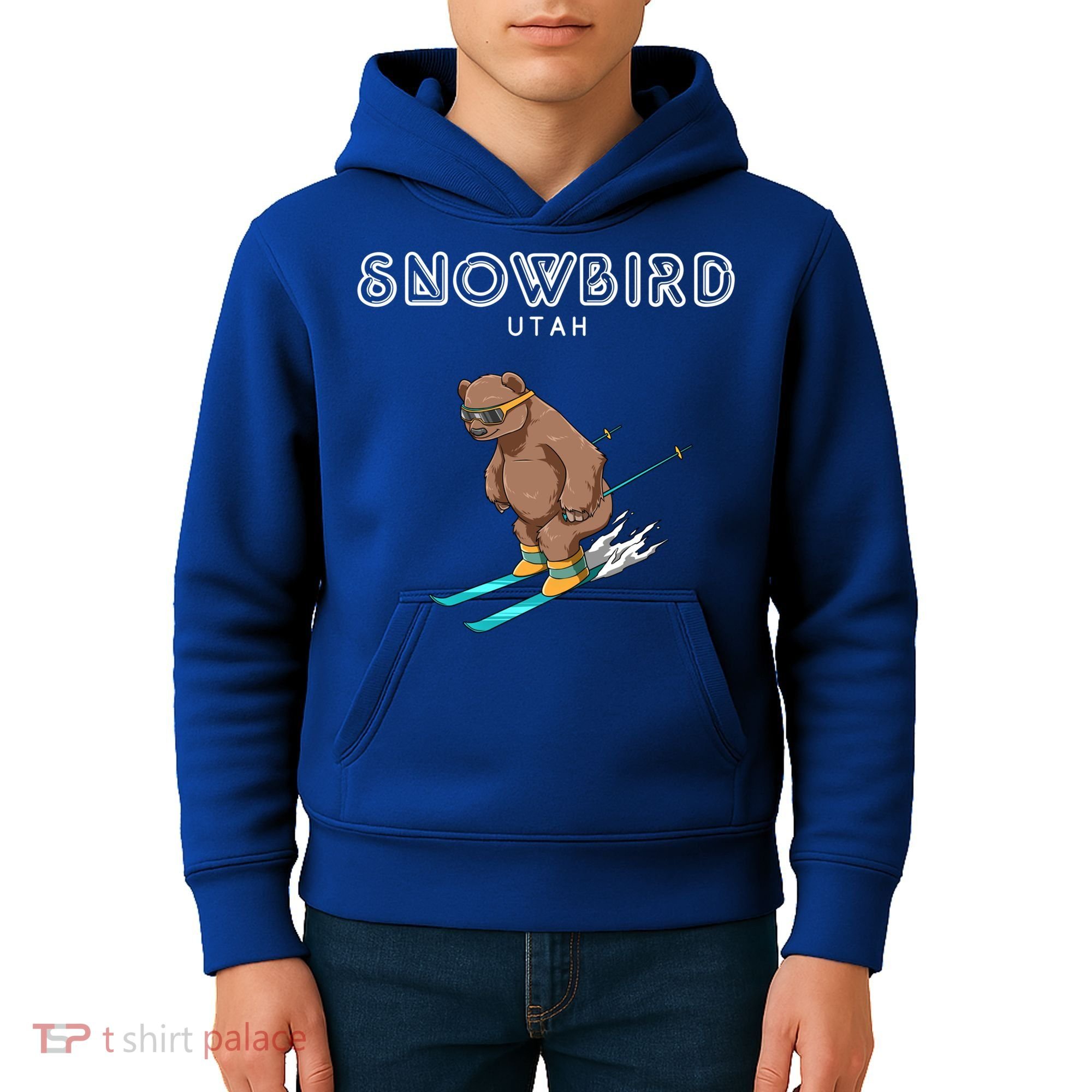 Snowbird Utah Funny Ski Grizzly Bear Gift Kids Hoodie