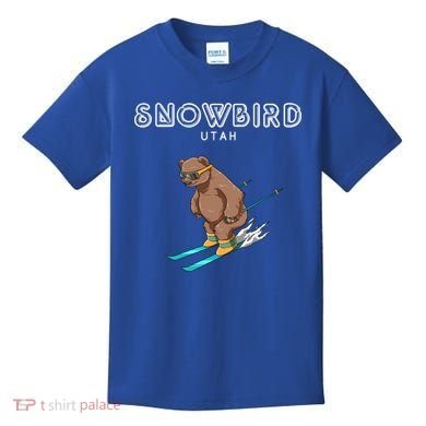 Snowbird Utah Funny Ski Grizzly Bear Gift Kids T-Shirt