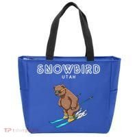 Snowbird Utah Funny Ski Grizzly Bear Gift Tote Bag thumb 0