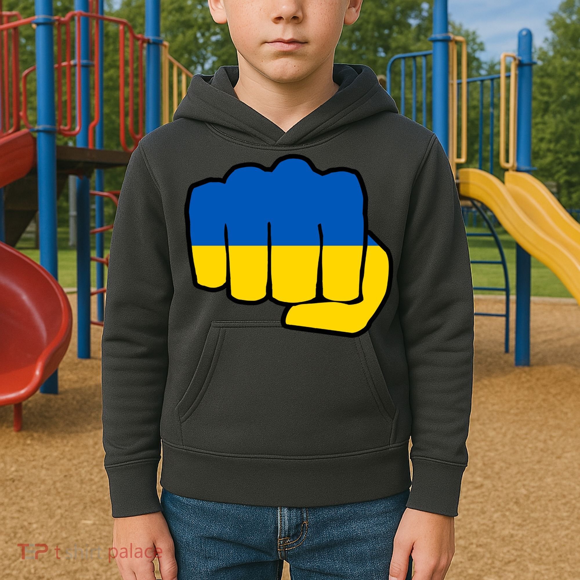 Support Ukraine Flag Fist Kids Hoodie