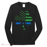 Shamrock USA Flag Thin Blue Line Police St Patricks Day Long Sleeve Shirt thumb 0