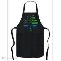Shamrock USA Flag Thin Blue Line Police St Patricks Day Apron thumb 0