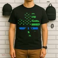 Shamrock USA Flag Thin Blue Line Police St Patricks Day T-Shirt thumb 6