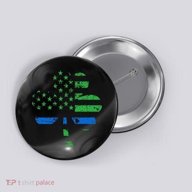 Shamrock USA Flag Thin Blue Line Police St Patricks Day Button