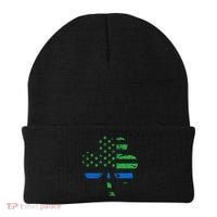 Shamrock USA Flag Thin Blue Line Police St Patricks Day Beanie thumb 0