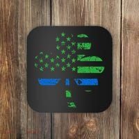 Shamrock USA Flag Thin Blue Line Police St Patricks Day Coaster thumb 0