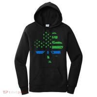 Shamrock USA Flag Thin Blue Line Police St Patricks Day Women's Hoodie thumb 0