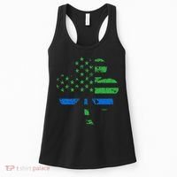 Shamrock USA Flag Thin Blue Line Police St Patricks Day Women's Tank Top thumb 0