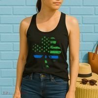 Shamrock USA Flag Thin Blue Line Police St Patricks Day Women's Tank Top thumb 2