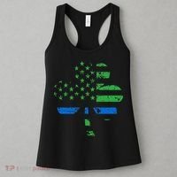Shamrock USA Flag Thin Blue Line Police St Patricks Day Women's Tank Top thumb 3