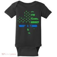 Shamrock USA Flag Thin Blue Line Police St Patricks Day Baby Bodysuit thumb 0