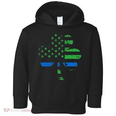 Shamrock USA Flag Thin Blue Line Police St Patricks Day Toddler Hoodie