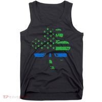 Shamrock USA Flag Thin Blue Line Police St Patricks Day Tank Top thumb 0