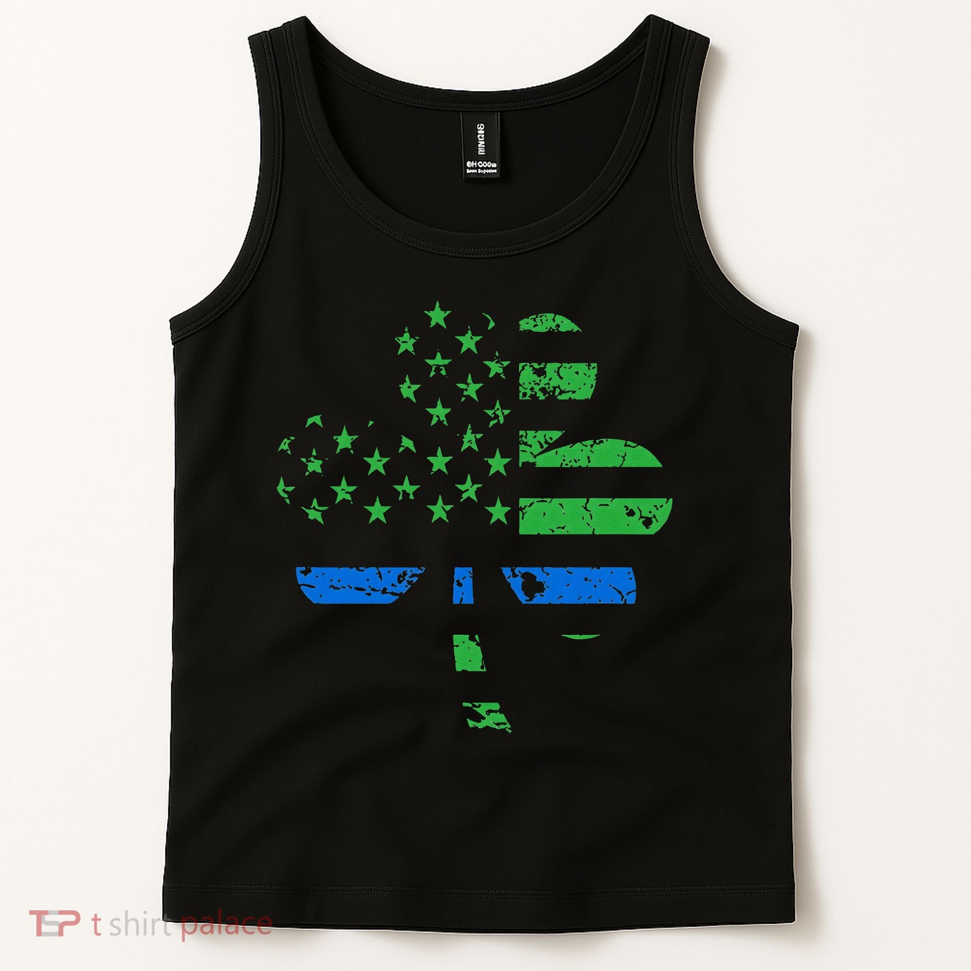 Shamrock USA Flag Thin Blue Line Police St Patricks Day Tank Top