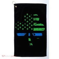 Shamrock USA Flag Thin Blue Line Police St Patricks Day Golf Towel thumb 0