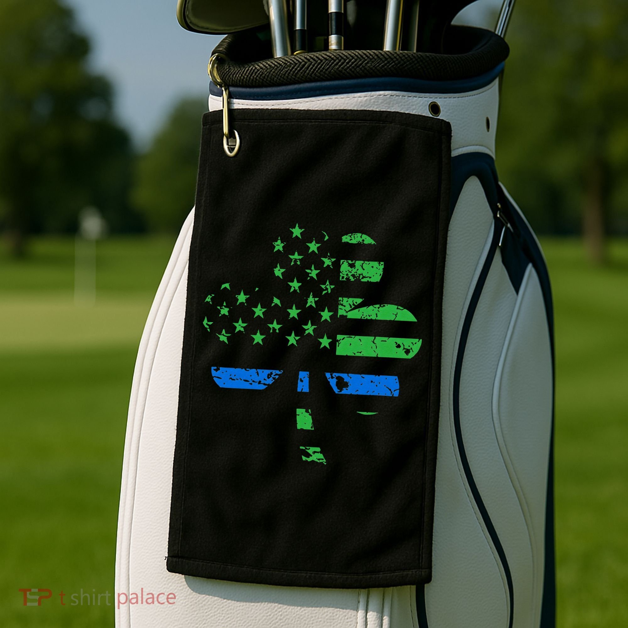 Shamrock USA Flag Thin Blue Line Police St Patricks Day Golf Towel