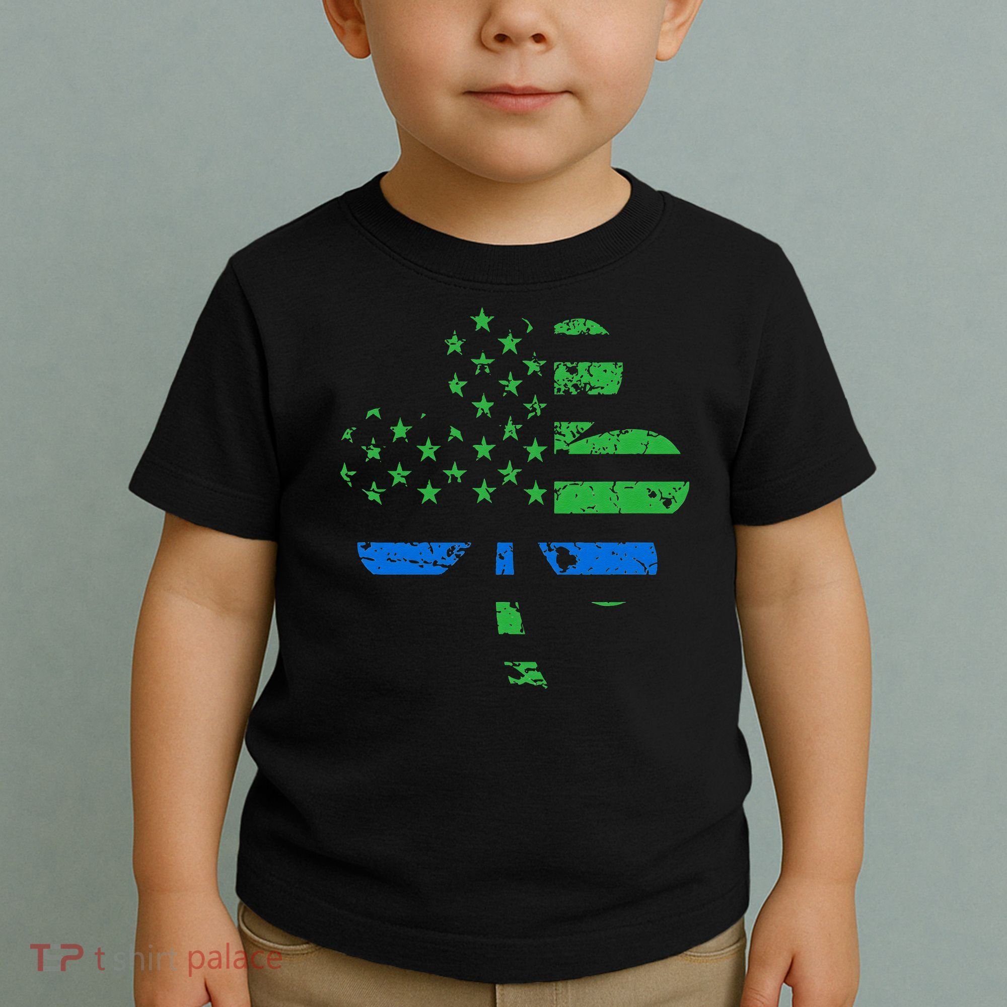 Shamrock USA Flag Thin Blue Line Police St Patricks Day Toddler T-Shirt