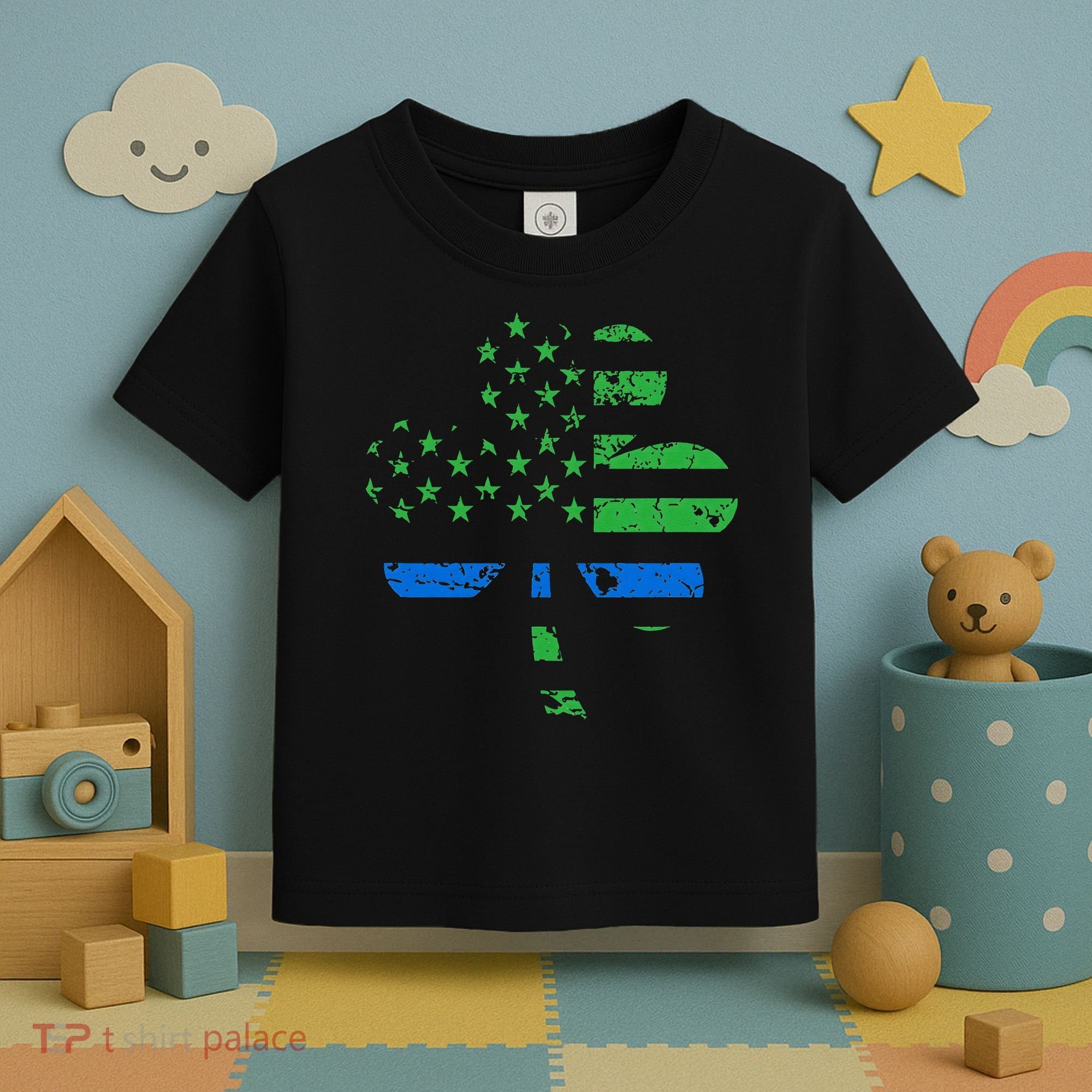 Shamrock USA Flag Thin Blue Line Police St Patricks Day Toddler T-Shirt