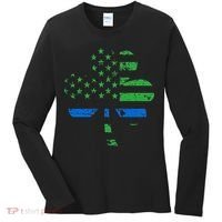 Shamrock USA Flag Thin Blue Line Police St Patricks Day Women's Long Sleeve Shirt thumb 0