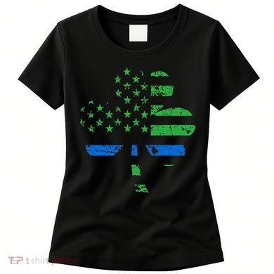 Shamrock USA Flag Thin Blue Line Police St Patricks Day Women's T-Shirt