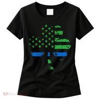Shamrock USA Flag Thin Blue Line Police St Patricks Day Women's T-Shirt thumb 0