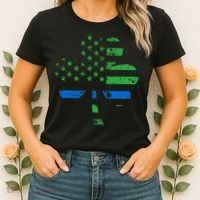 Shamrock USA Flag Thin Blue Line Police St Patricks Day Women's T-Shirt thumb 2