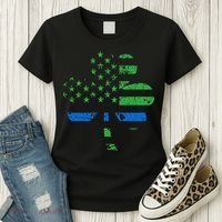 Shamrock USA Flag Thin Blue Line Police St Patricks Day Women's T-Shirt thumb 3