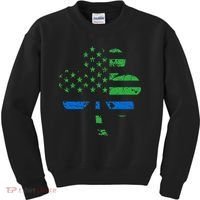 Shamrock USA Flag Thin Blue Line Police St Patricks Day Kids Sweatshirt thumb 0