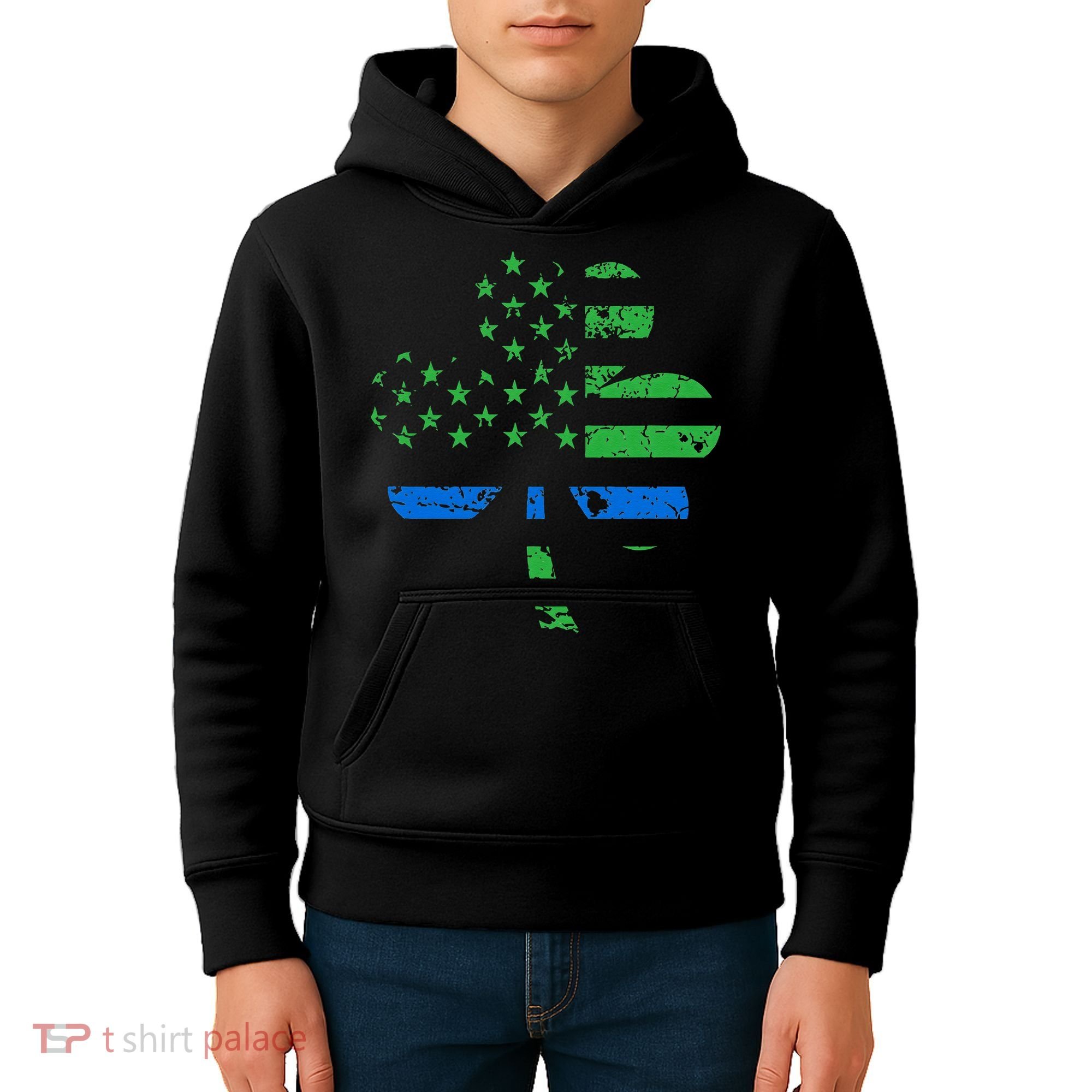 Shamrock USA Flag Thin Blue Line Police St Patricks Day Kids Hoodie