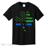 Shamrock USA Flag Thin Blue Line Police St Patricks Day Kids T-Shirt thumb 0