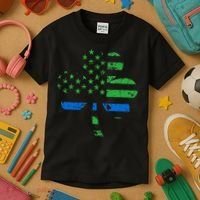 Shamrock USA Flag Thin Blue Line Police St Patricks Day Kids T-Shirt thumb 3