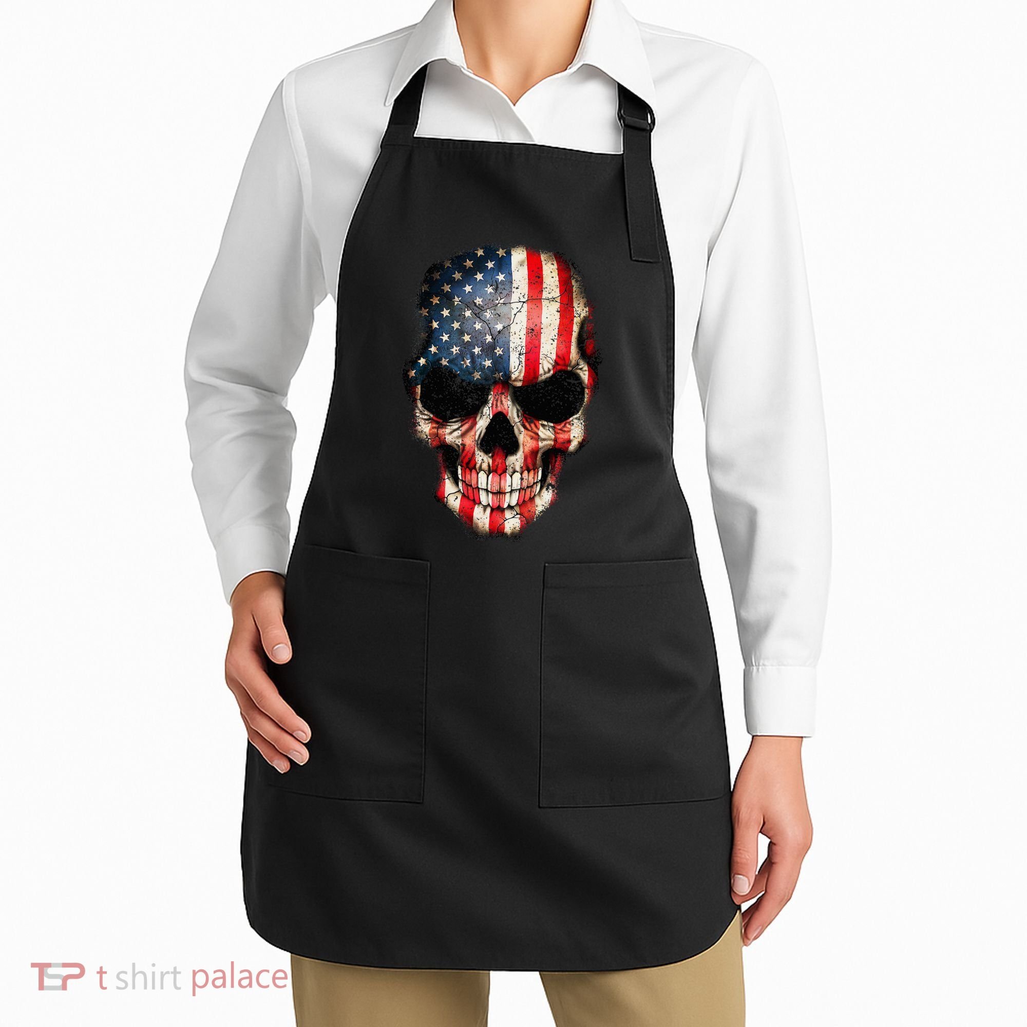 Skull USA Flag 4th of July American Patriotic Apron