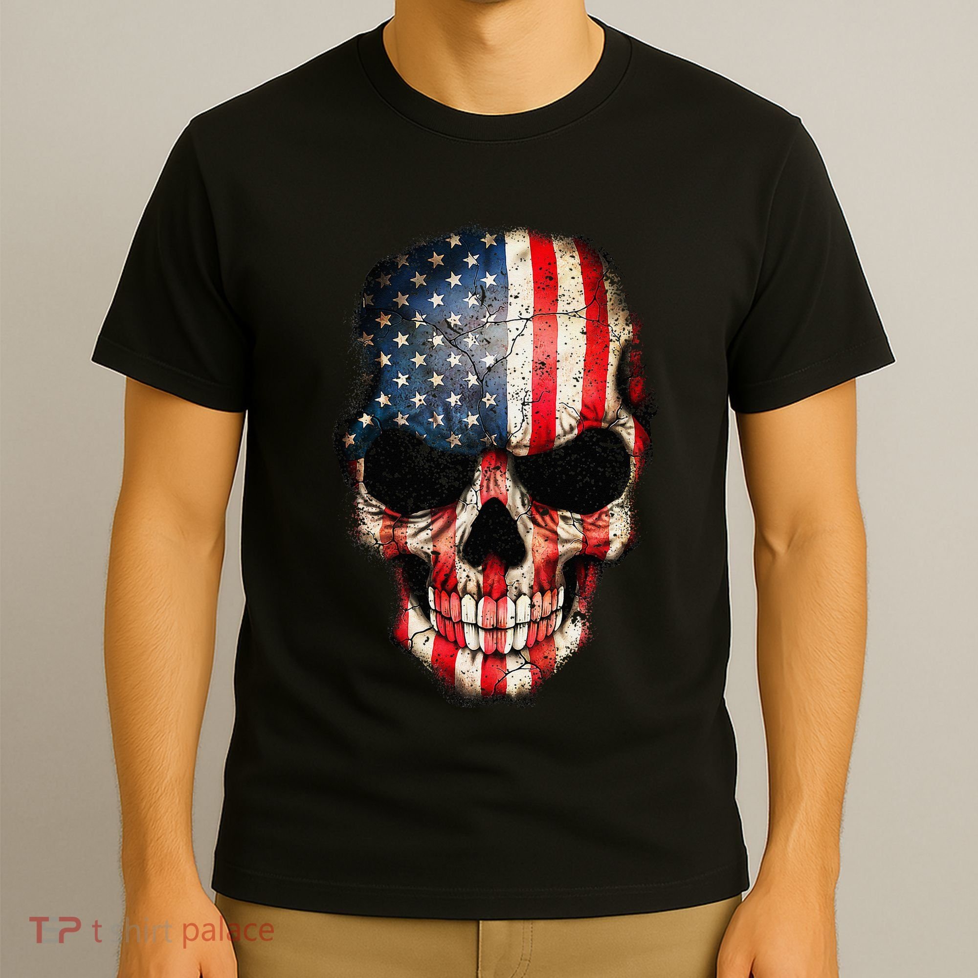 Skull USA Flag 4th of July American Patriotic T-Shirt