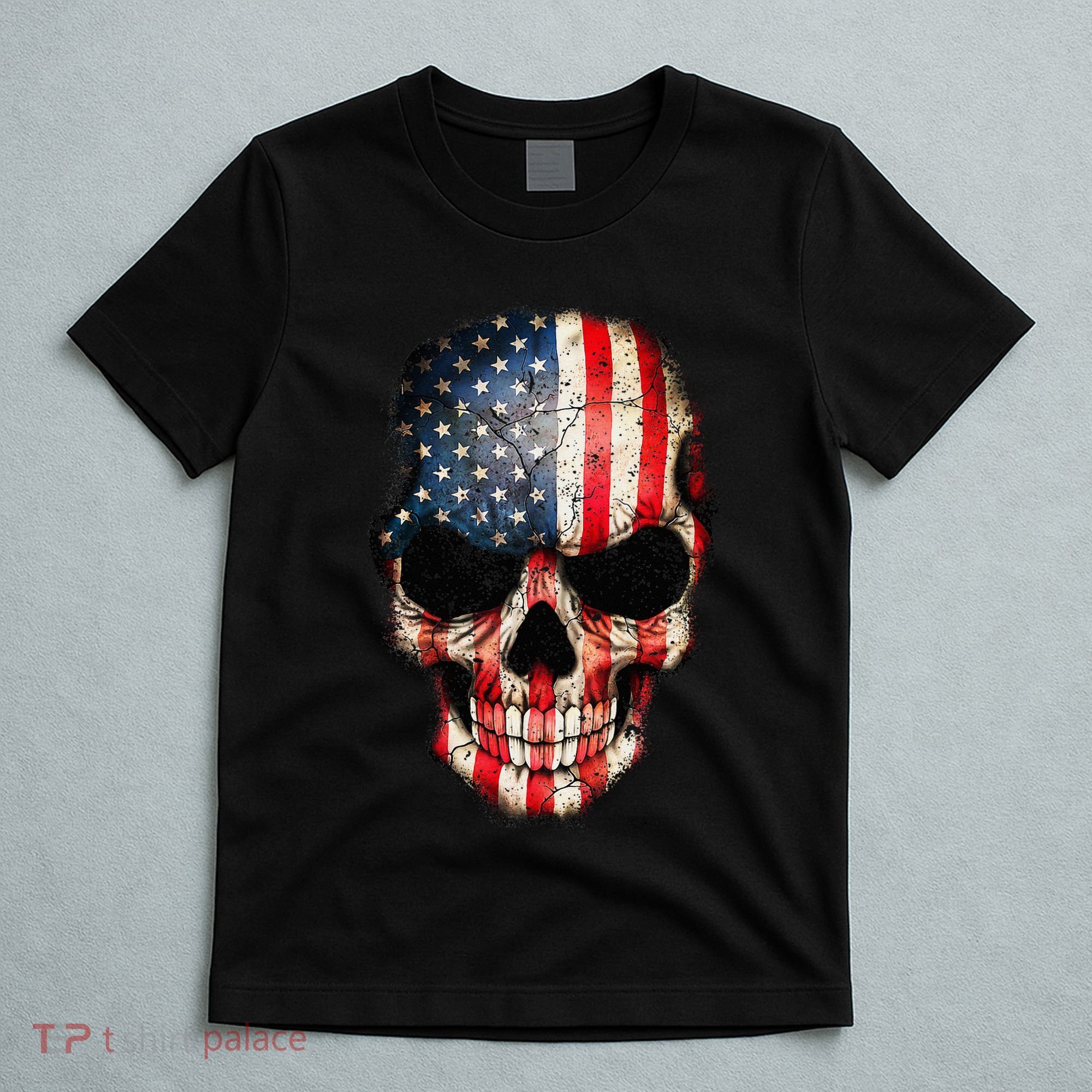 Skull USA Flag 4th of July American Patriotic T-Shirt