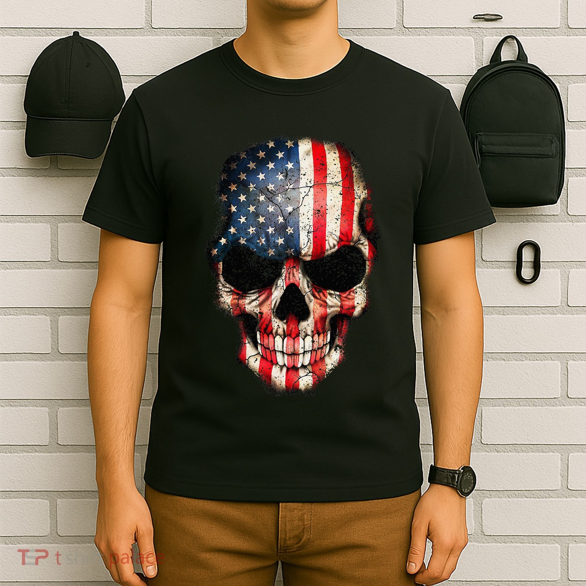 Skull USA Flag 4th of July American Patriotic T-Shirt