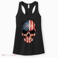 Skull USA Flag 4th of July American Patriotic Women's Tank Top thumb 0