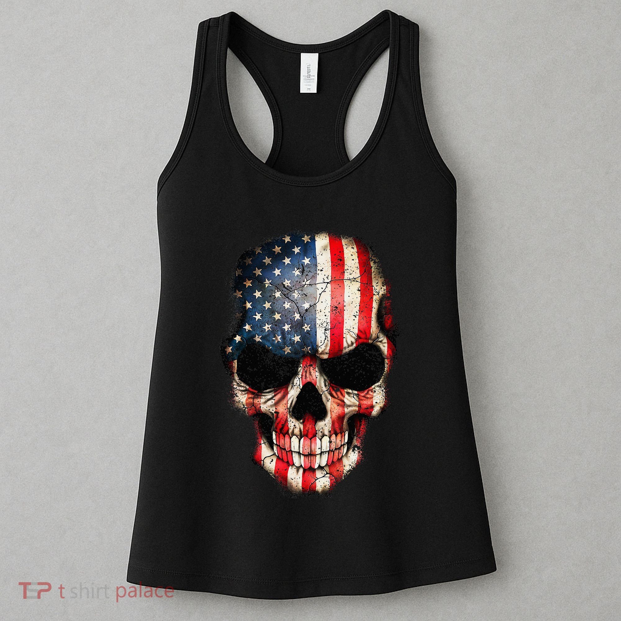 Skull USA Flag 4th of July American Patriotic Women's Tank Top