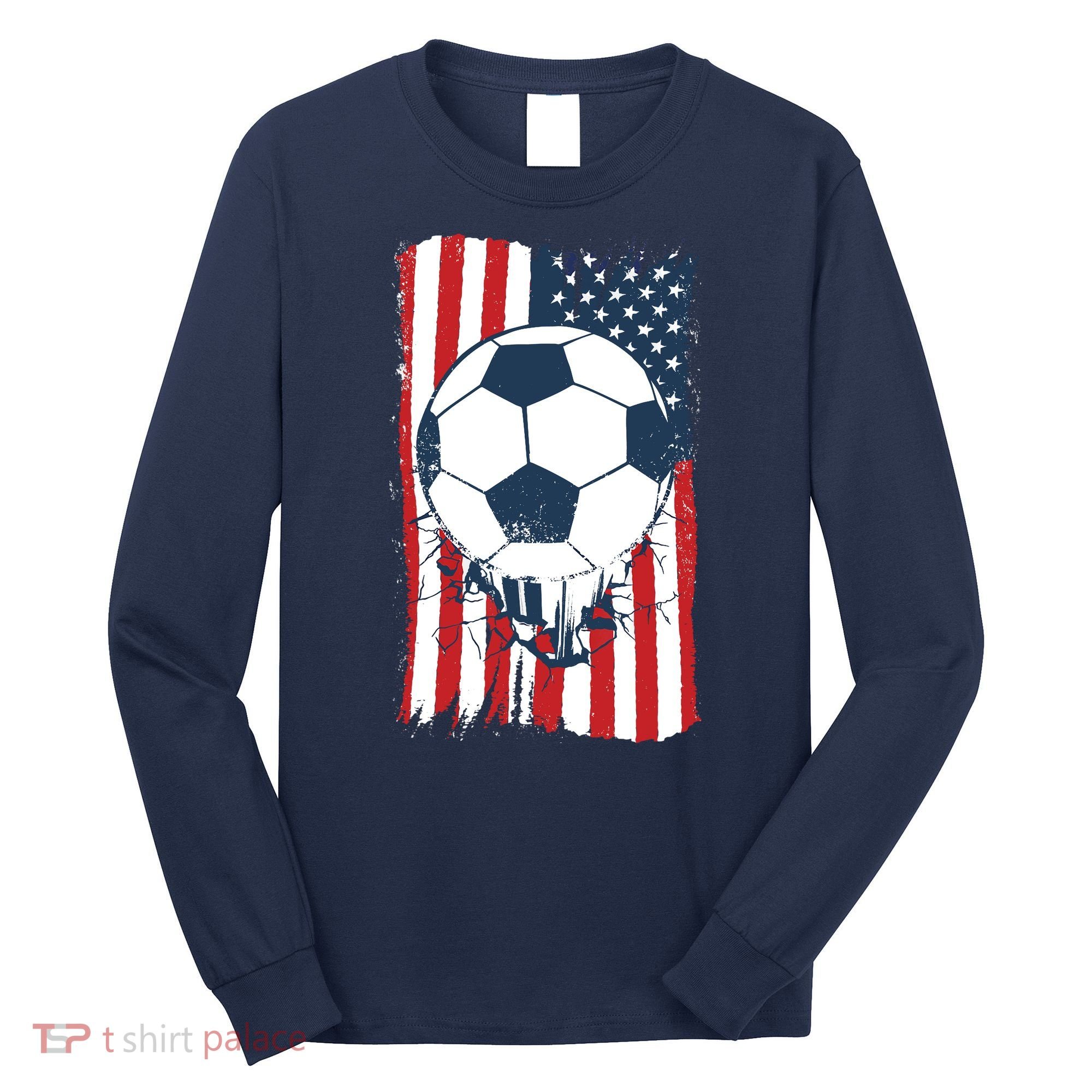 Soccer USA Flag, Soccer Ball Graphic Boys Long Sleeve Shirt