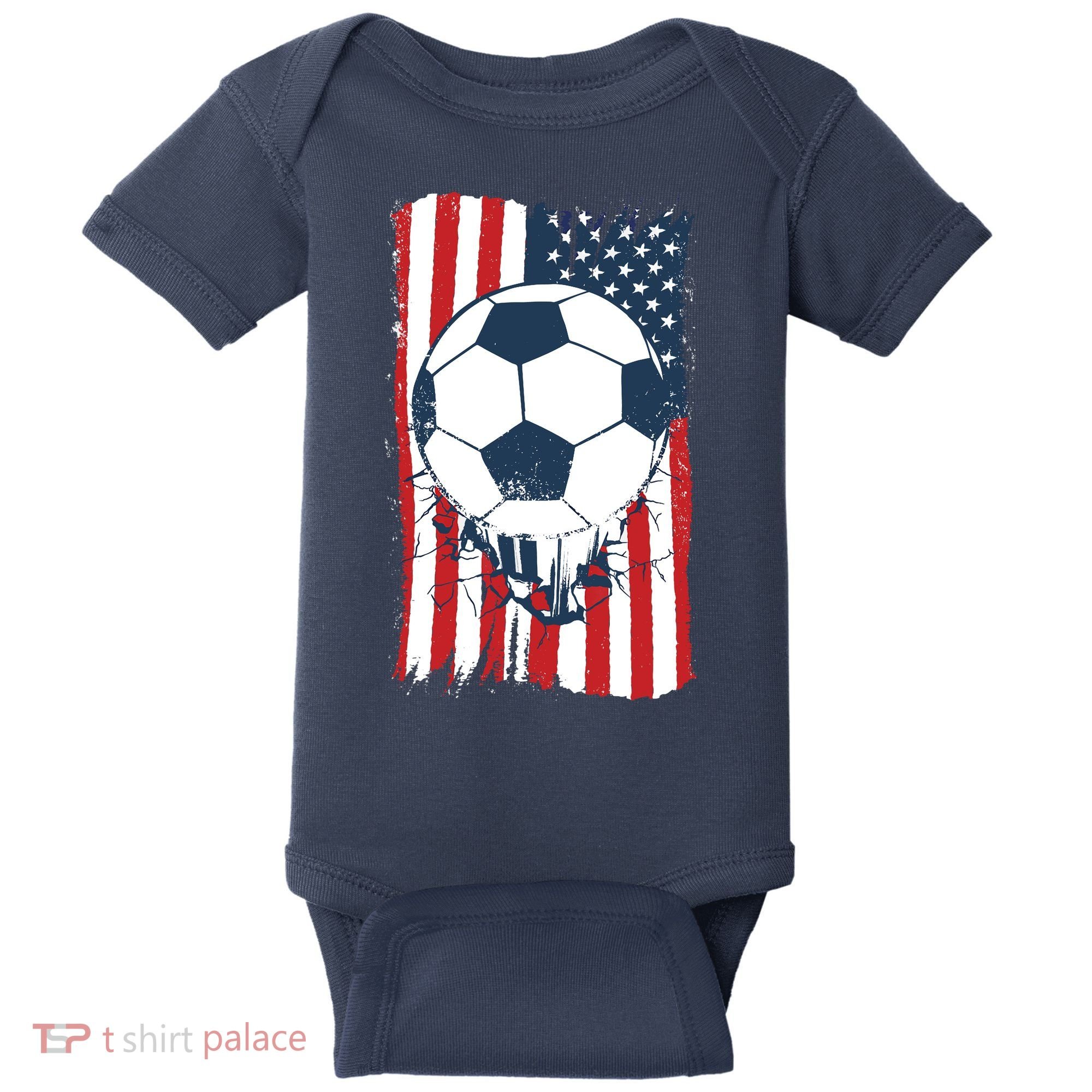 Soccer USA Flag, Soccer Ball Graphic Boys Baby Bodysuit