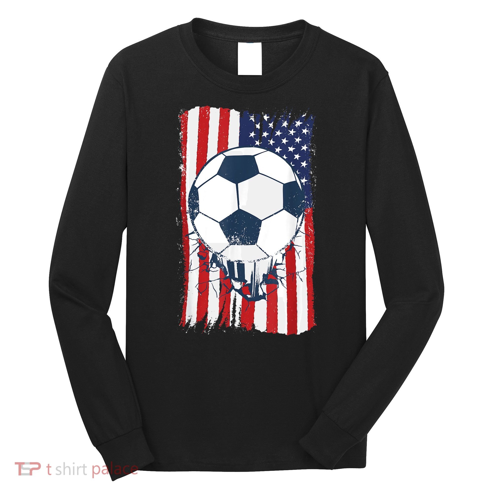 Soccer USA Flag , Soccer Ball Graphic Boys  Long Sleeve Shirt