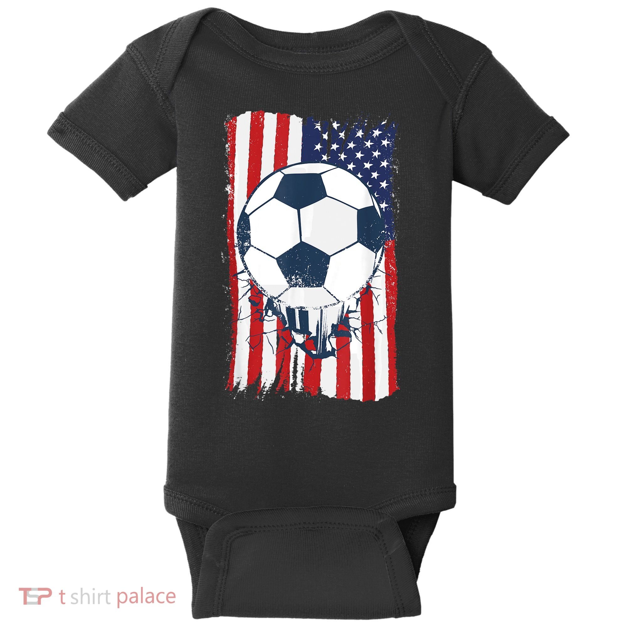 Soccer USA Flag , Soccer Ball Graphic Boys  Baby Bodysuit