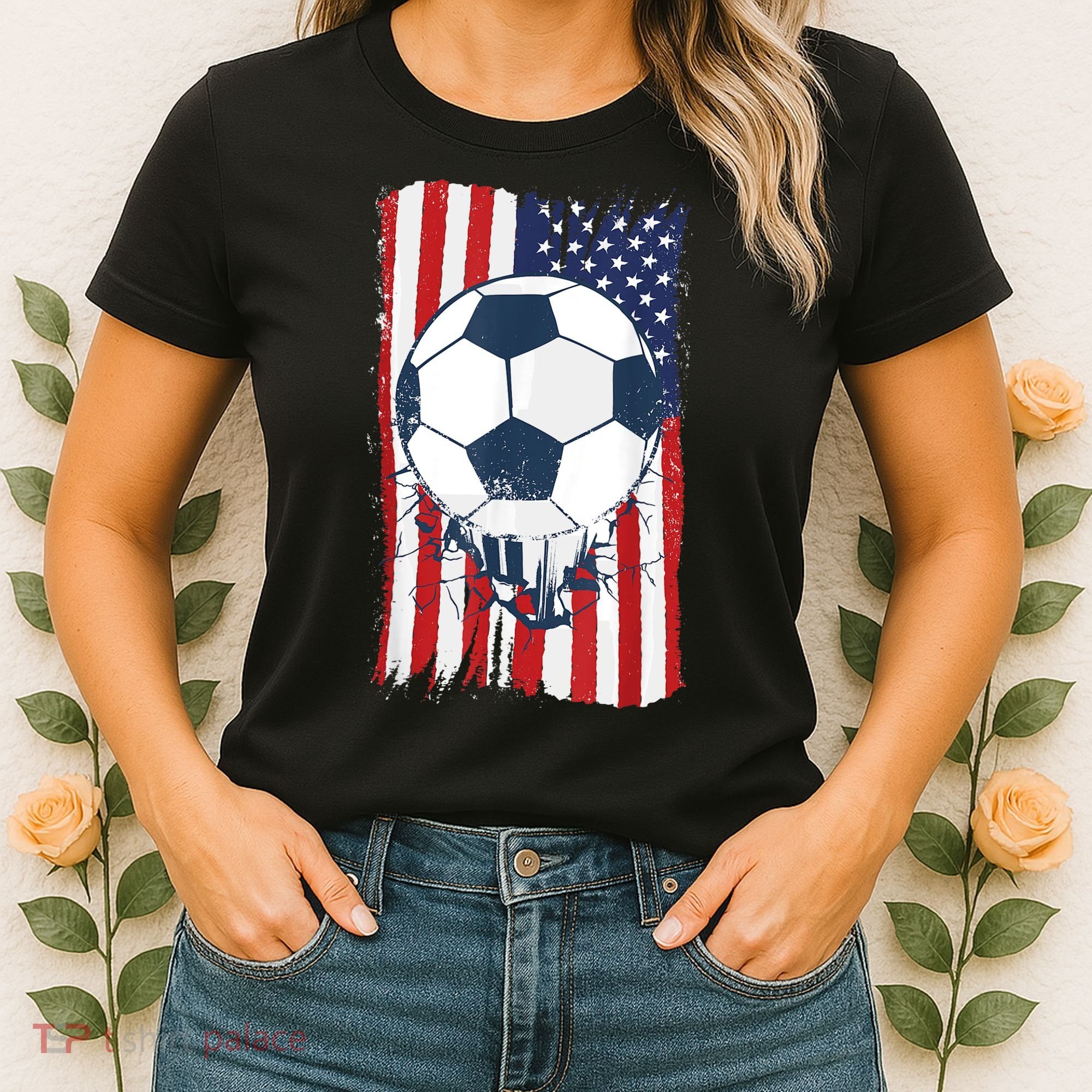 Soccer USA Flag , Soccer Ball Graphic Boys  Women's T-Shirt