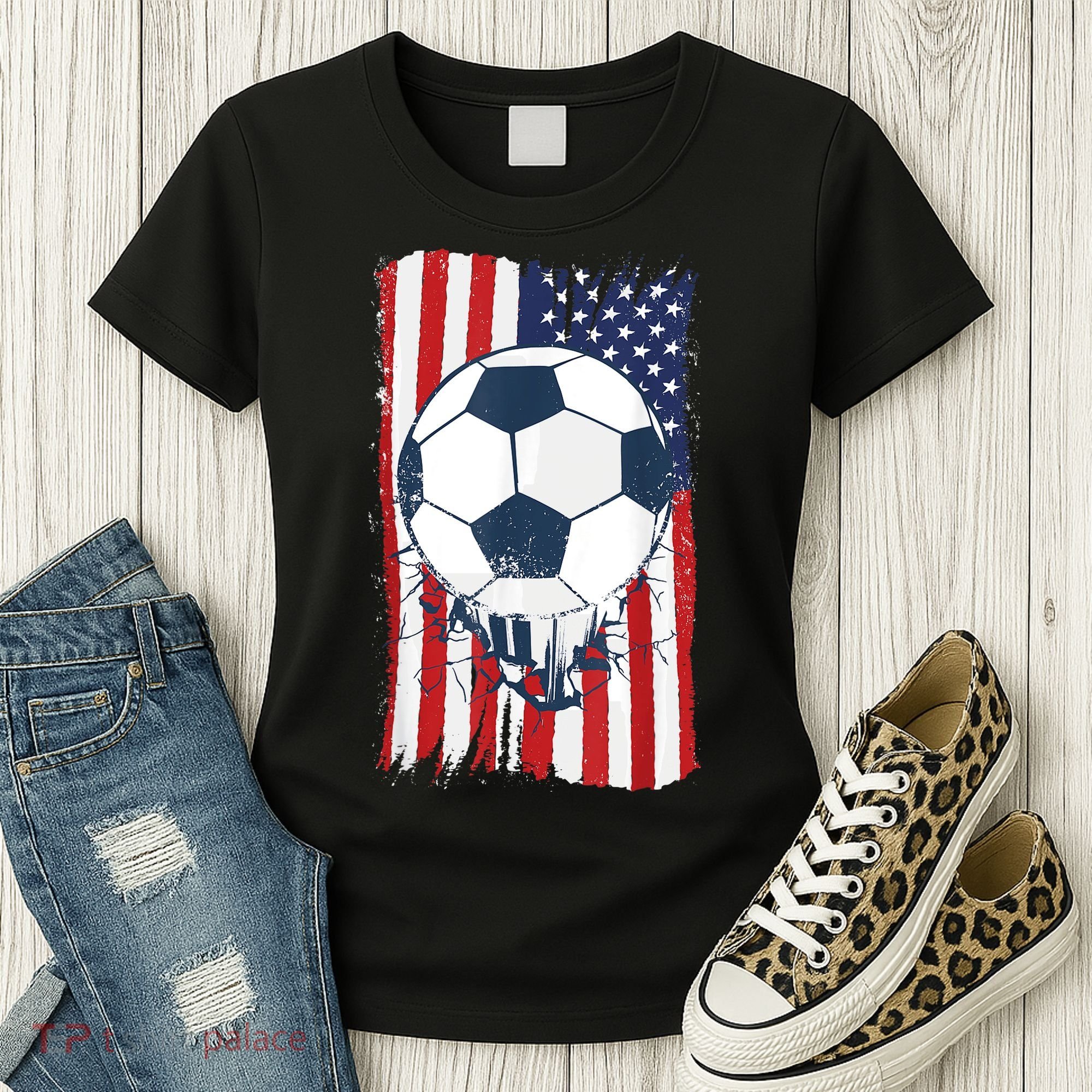 Soccer USA Flag , Soccer Ball Graphic Boys  Women's T-Shirt