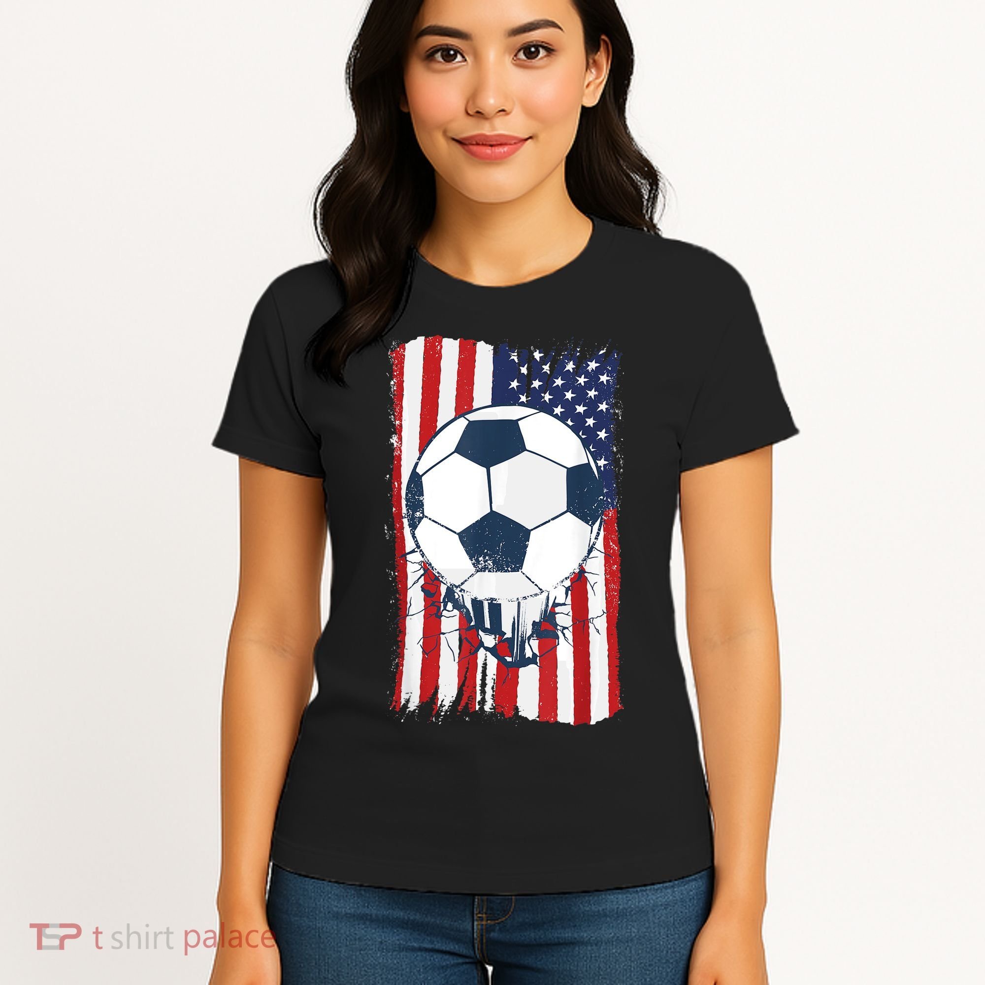Soccer USA Flag , Soccer Ball Graphic Boys  Women's T-Shirt