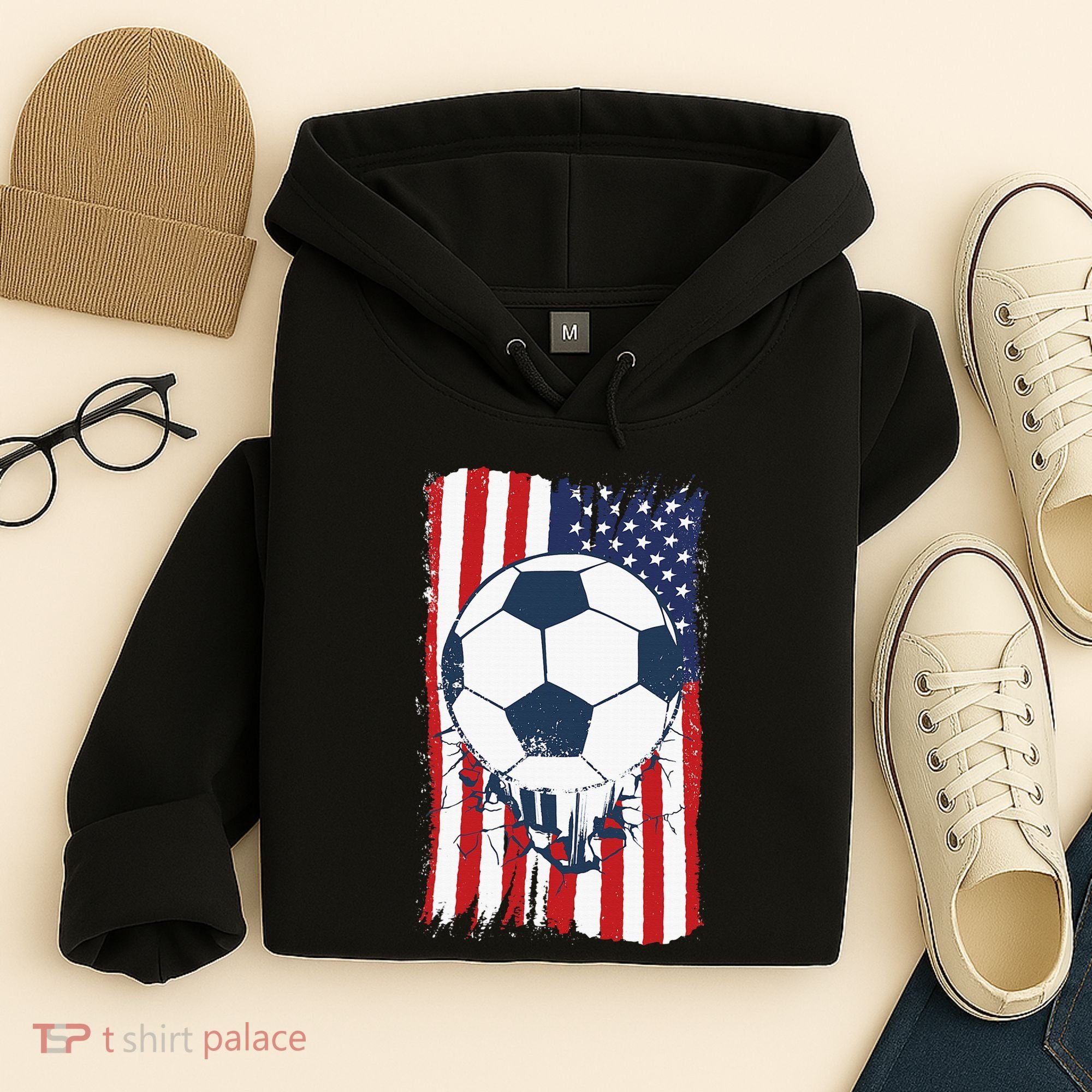 Soccer USA Flag, Soccer Ball Graphic Hoodie