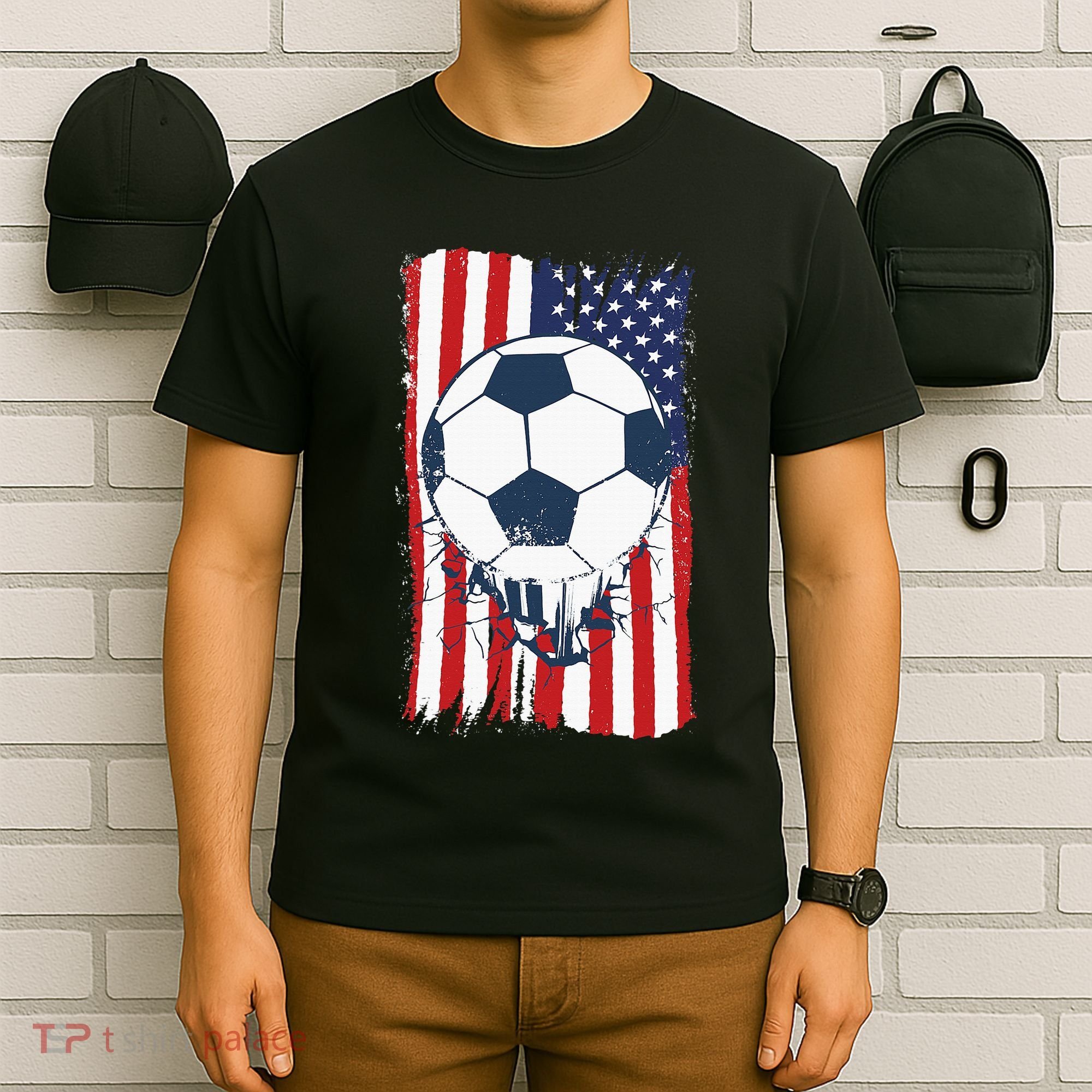 Soccer USA Flag, Soccer Ball Graphic T-Shirt