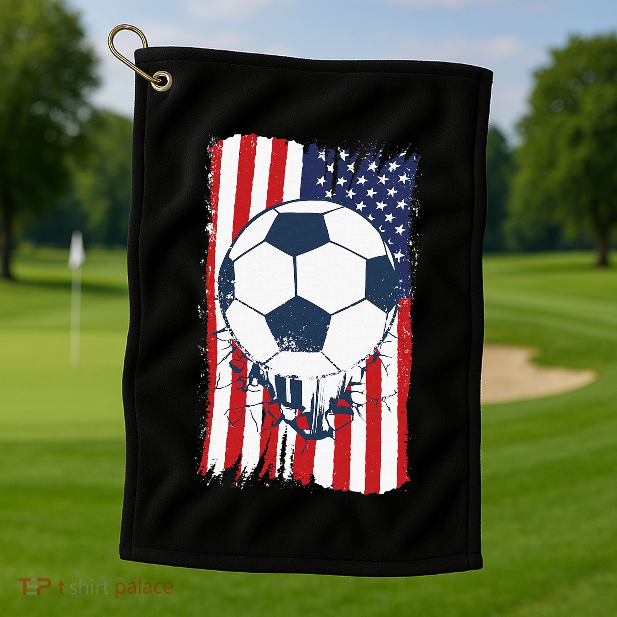 Soccer USA Flag, Soccer Ball Graphic Golf Towel