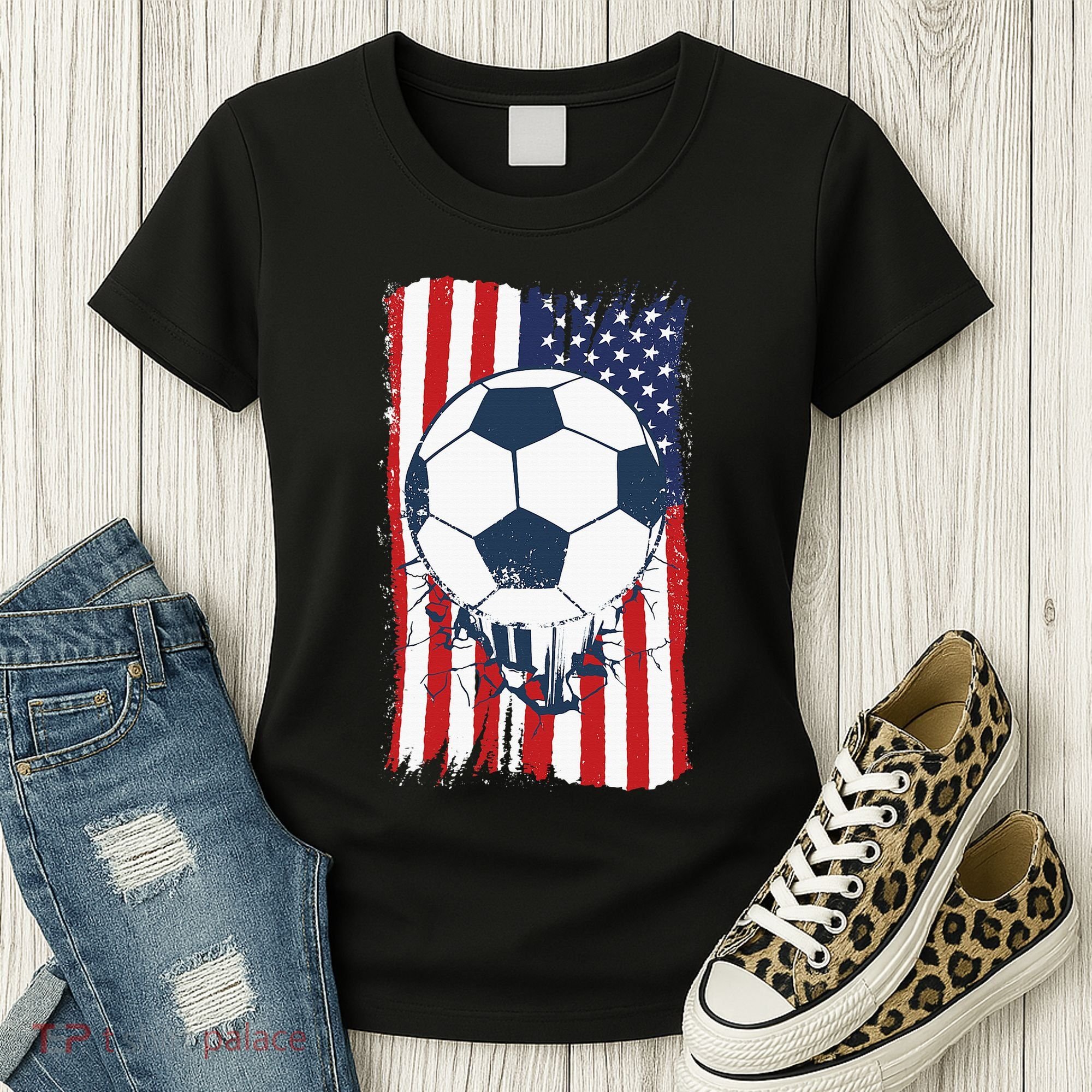 Soccer USA Flag, Soccer Ball Graphic Women's T-Shirt