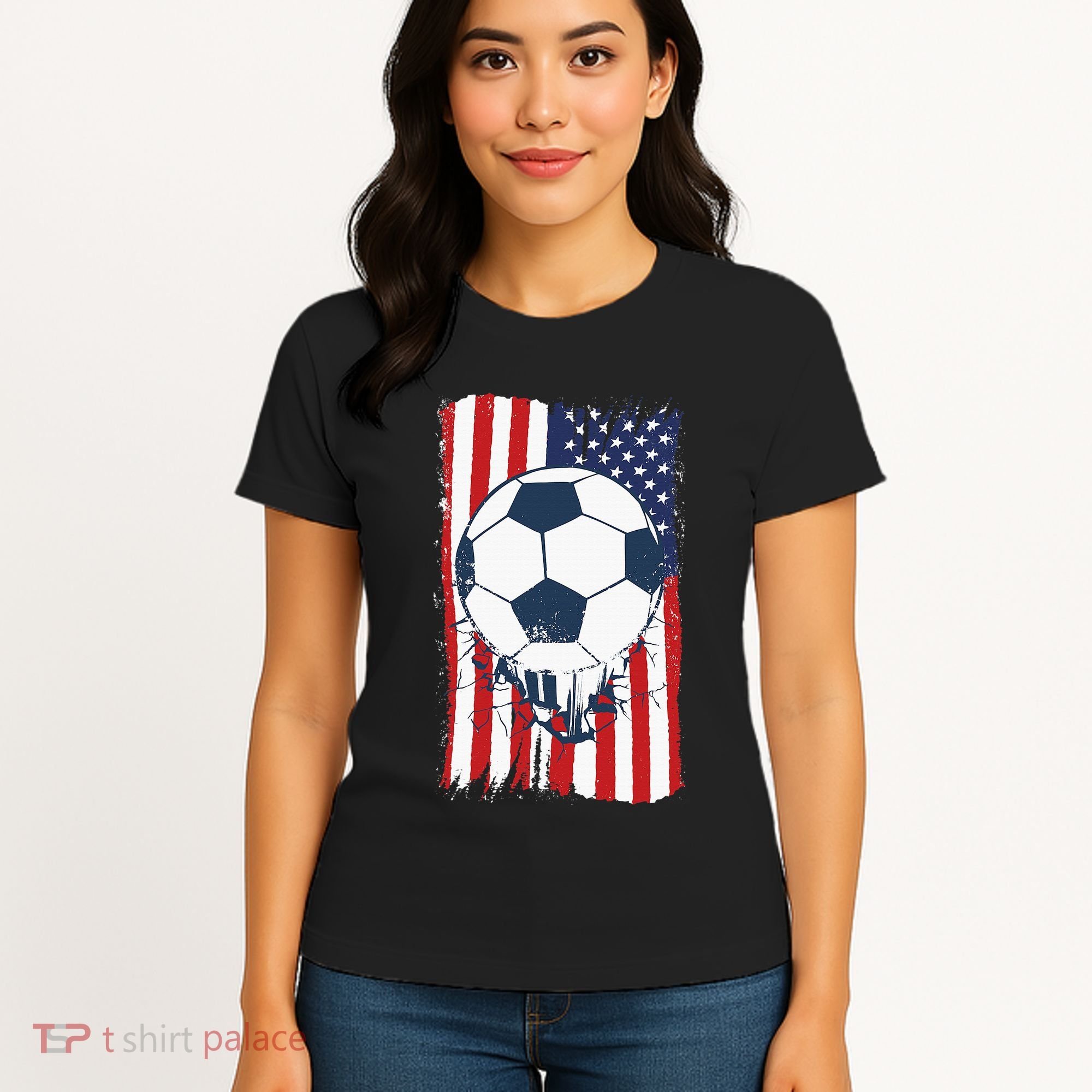 Soccer USA Flag, Soccer Ball Graphic Women's T-Shirt